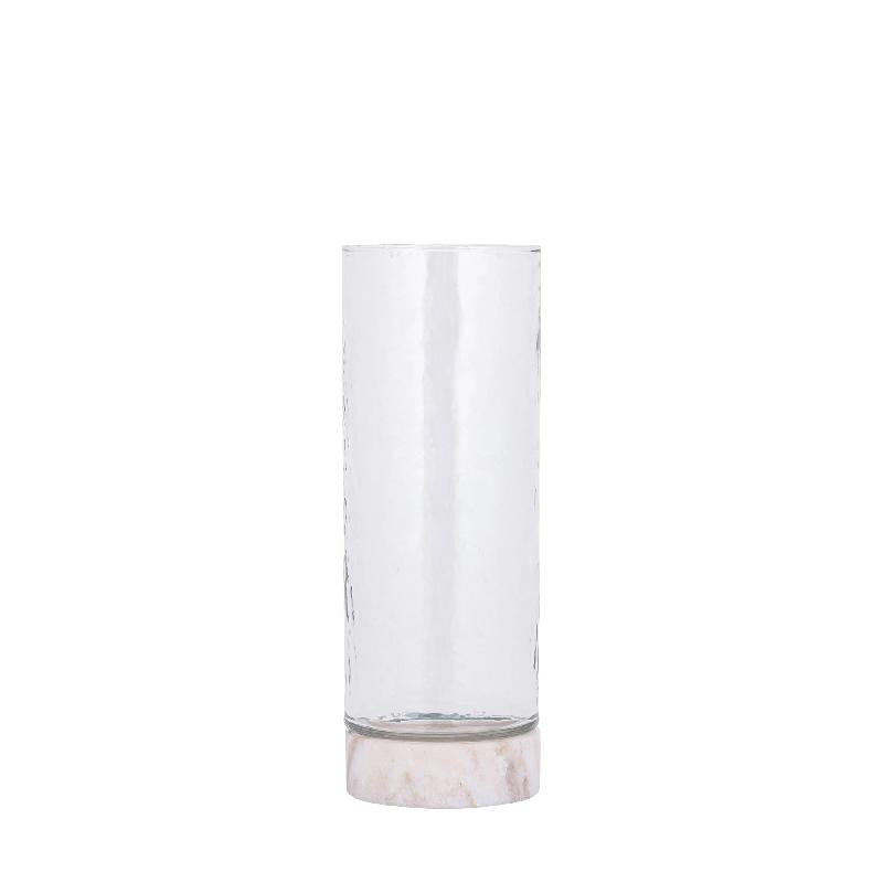 Keylan Helder Glazen Vaas Op Marmeren Voet Set Van 2 Stuks 30x10x10 cm