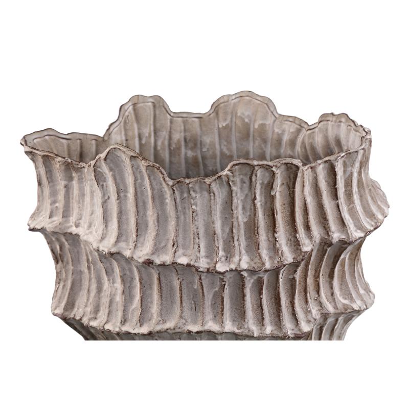 Talan Beige Ronde Golvende Geribde Keramische Vaas 37x34.5x27.5 cm
