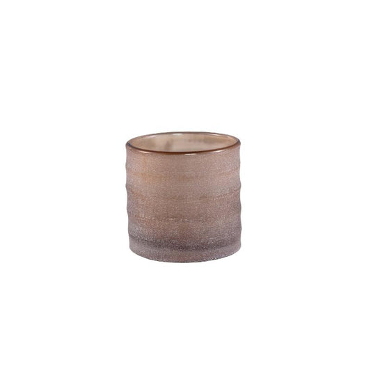 Aldan Beige Rond Glas Handgeslepen Streep Theelicht Set van 4 10x10x10 cm