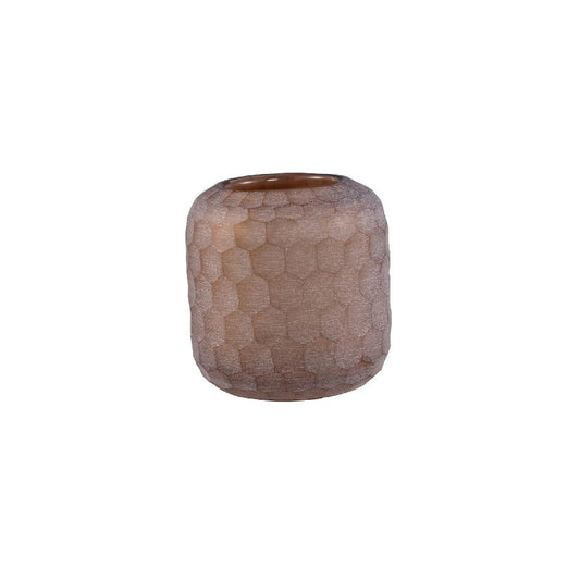 Vaela Beige Glazen Handgeslepen Honingraat Windlicht Set van 4 12.5x12x12 cm