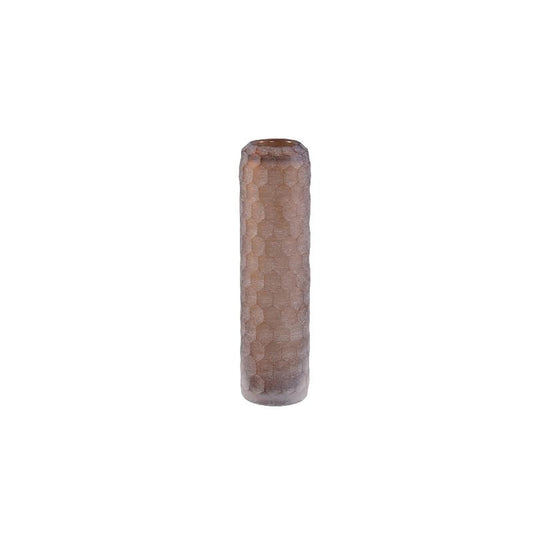 Vaela Beige Glazen Vaas Met Handgeslepen Honeycomb Motief Set van 4 26.5x7x7 cm