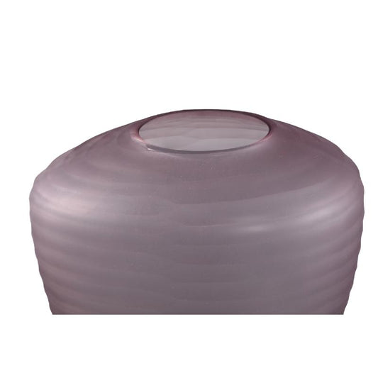 Zalia Roze Ovale Glazen Vaas Met Handgesneden Strepen Set Van 2 24.5x24x15.5 cm