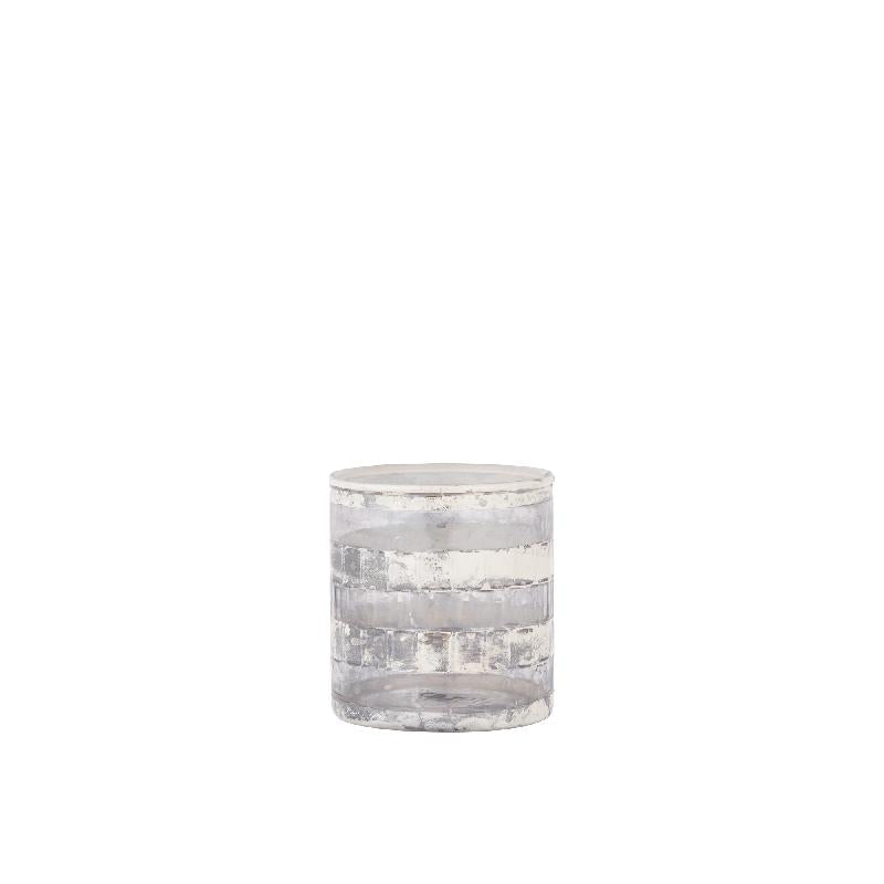 Dessie Wit Glas Theelicht Antiek Zilver Rond Set van 12 8x7x7 cm