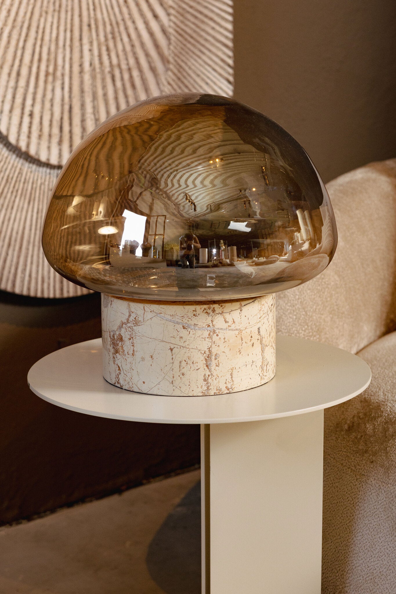 Jobani Beige Marmeren Tafellamp Met Lustre Glas L 32x32x32 cm