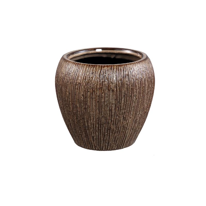 Chass Lichtbruin Keramische Ronde Pot met Strepen Set van 4 16.5x18.5x18.5 cm