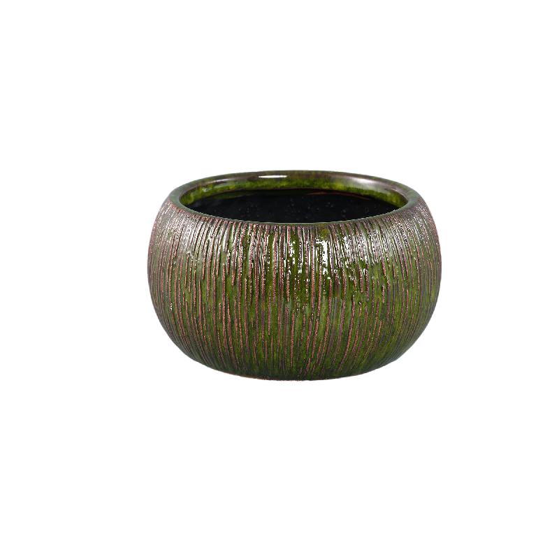 Chass Donkergroen Keramische Ronde Gestreepte Schaal S Set van 8 10x18x18 cm