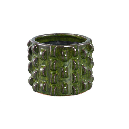 Robben Donkergroen Keramische Ronde Pot 3D Patroon Set van 2 18.5x24.5x24.5 cm