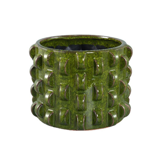 Robben Donkergroene Keramische Ronde Pot Met 3D Patroon L 20x30x30 cm