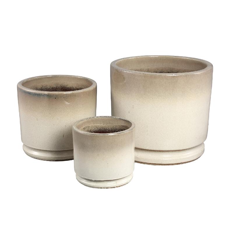 Madsen Beige Keramische Cilinder Pot Set Van 3 Low 45x49.5x49.5 cm