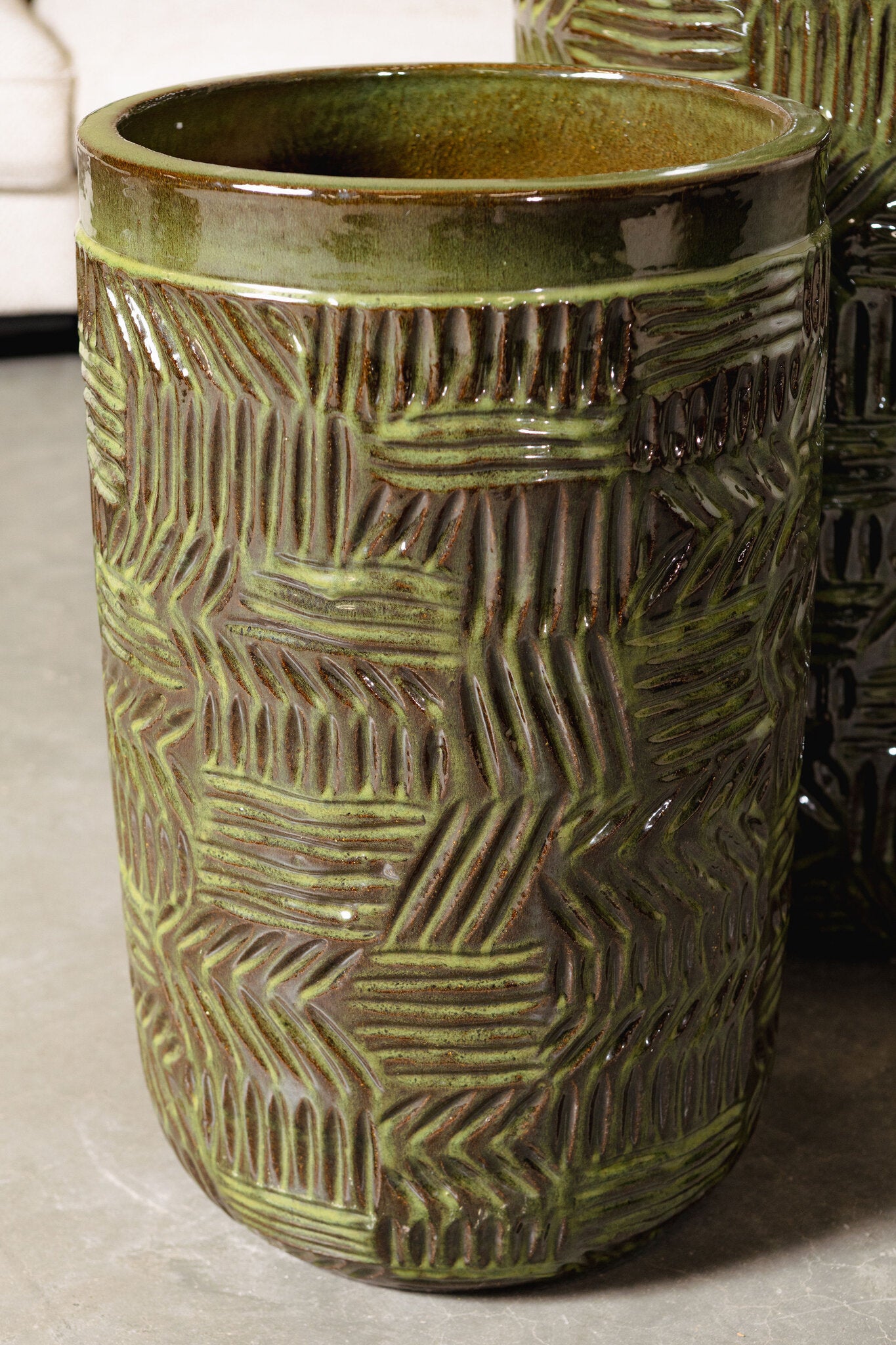 Nikko Donkergroen Keramische Pot Rond Patroon Set Van 2 74x46x46 cm