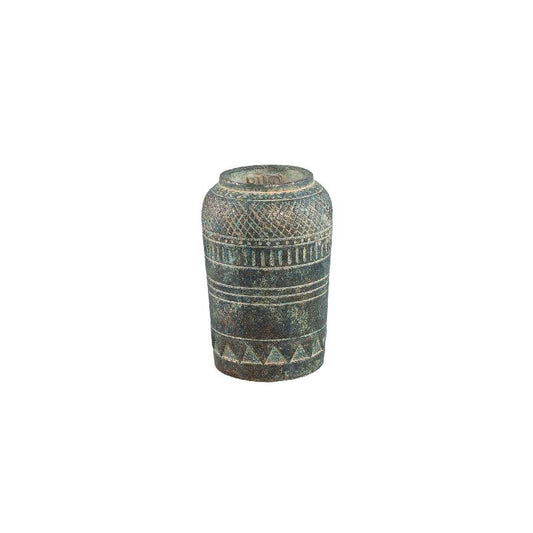 Deoni Antraciet Cement Farmer Pot Met Carving S - Set van 12 19x12x12 cm