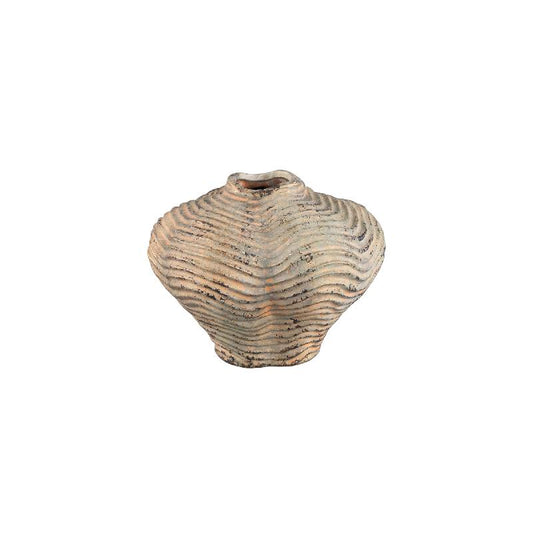 Isay Beige Cement Vaas Set van 8 Stuks Onregelmatige Vorm met Ribbelpatroon 15.5x20x19 cm