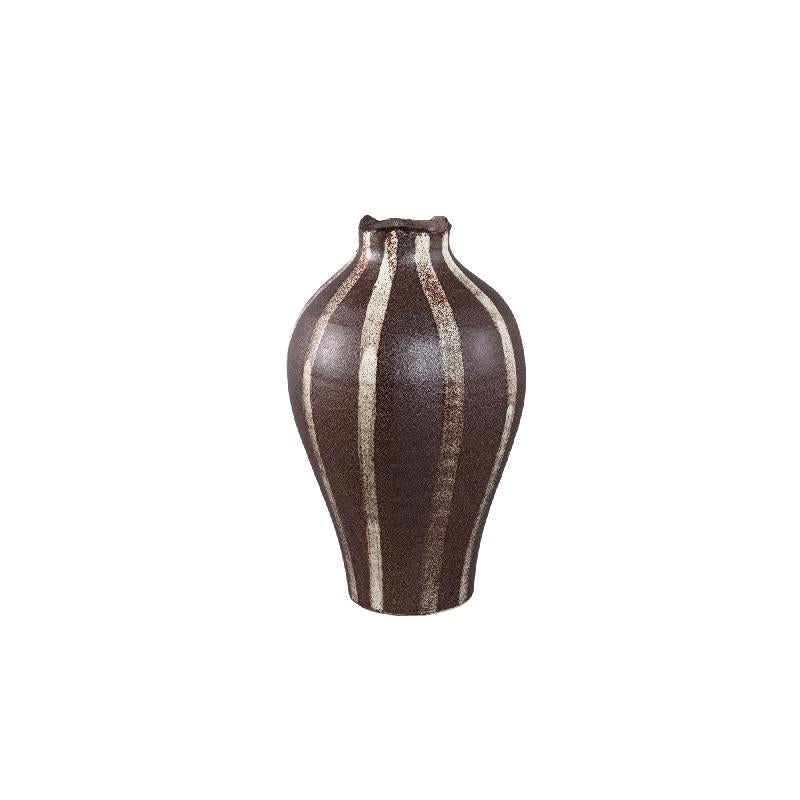 Eilan Donkerbruine Keramische Vaas met Streepdesign M 33.5x20.5x20.5 cm