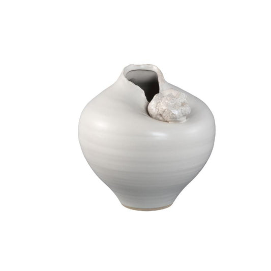 Marvie Bruine Keramische Vaas Met Steen L 25.5x26.5x26.5 cm