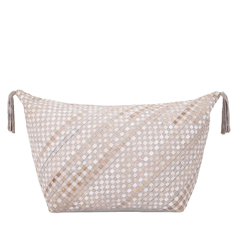 Sim Grijze Suède Koeienhaar Leren Mix Bootpoef 54x90x38 cm
