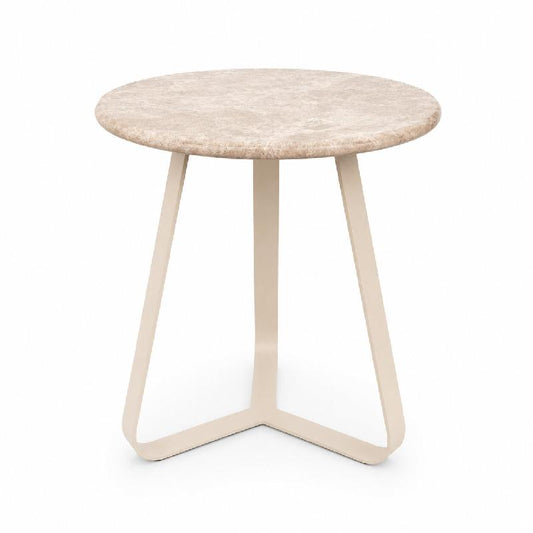 Kae Beige Marmeren Bijzettafel Met Ijzeren Poten Rond 56x40x40 cm