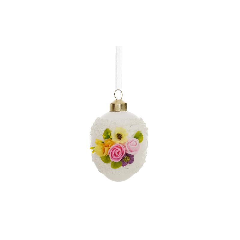 Caitin Wit Glazen Hangend Ei Deco Schuimbloemen M Set van 12 Stuks 8x6x6 cm
