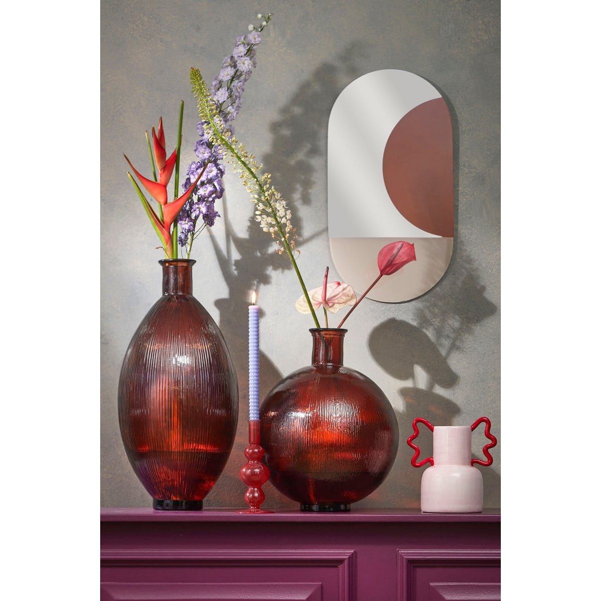 Mica Decorations Avilo Wandspiegel - L58 x B31 cm - Donkerrood