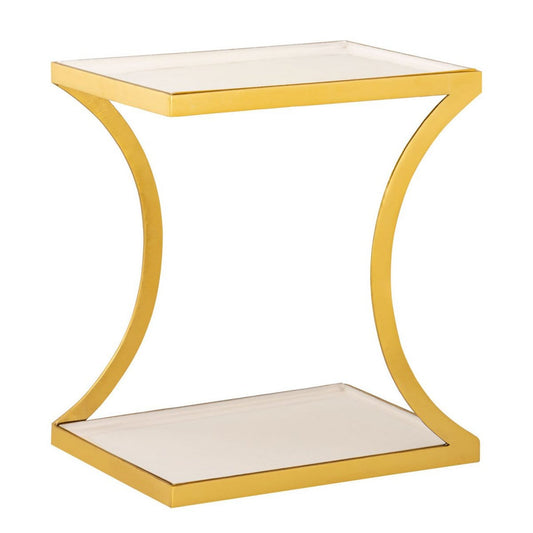 Voglrieder kreatives Wohnen Bijzettafel decoratieve tafel vierkant 40 H 45 cm lampentafel salontafel Eden tafel metaal goud en email