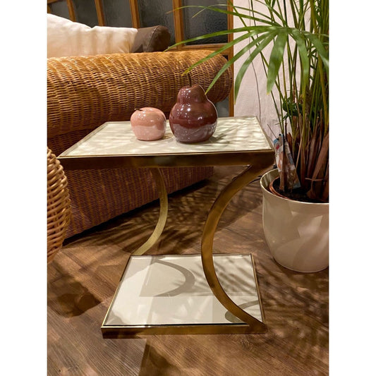 Voglrieder kreatives Wohnen Bijzettafel decoratieve tafel vierkant 40 H 45 cm lampentafel salontafel Eden tafel metaal goud en email