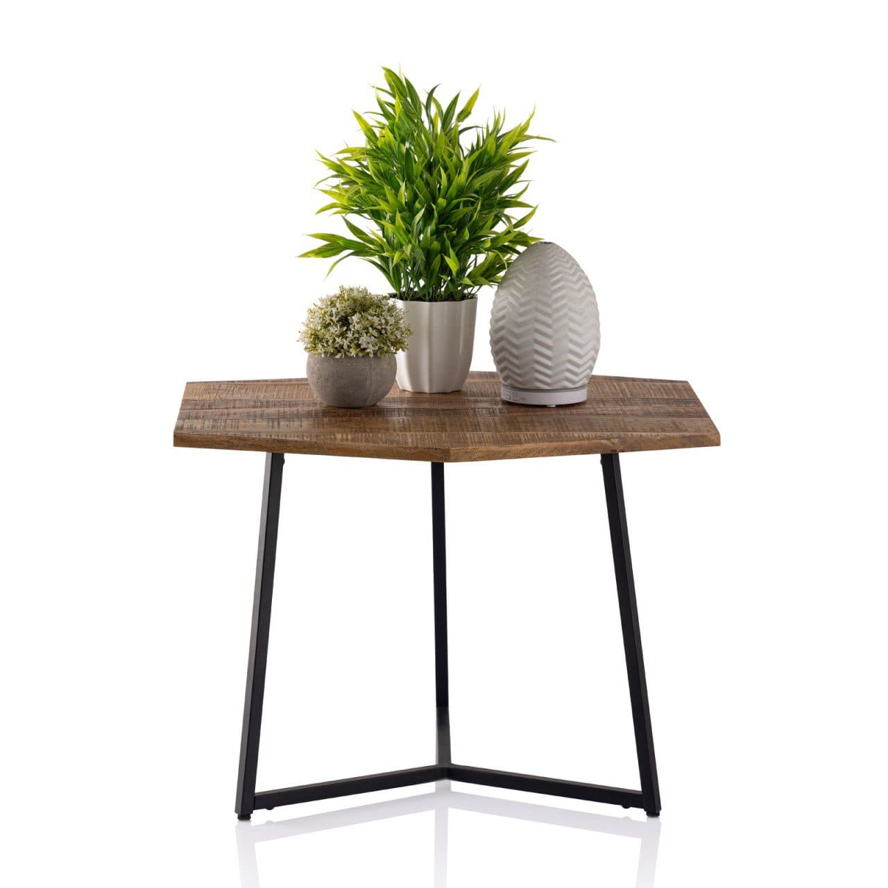 Voglrieder kreatives Wohnen Couchtisch 56 x 48 cm Beistelltisch nachhaltig Wohnzimmer Tisch Inka Metall Gestell schwarz