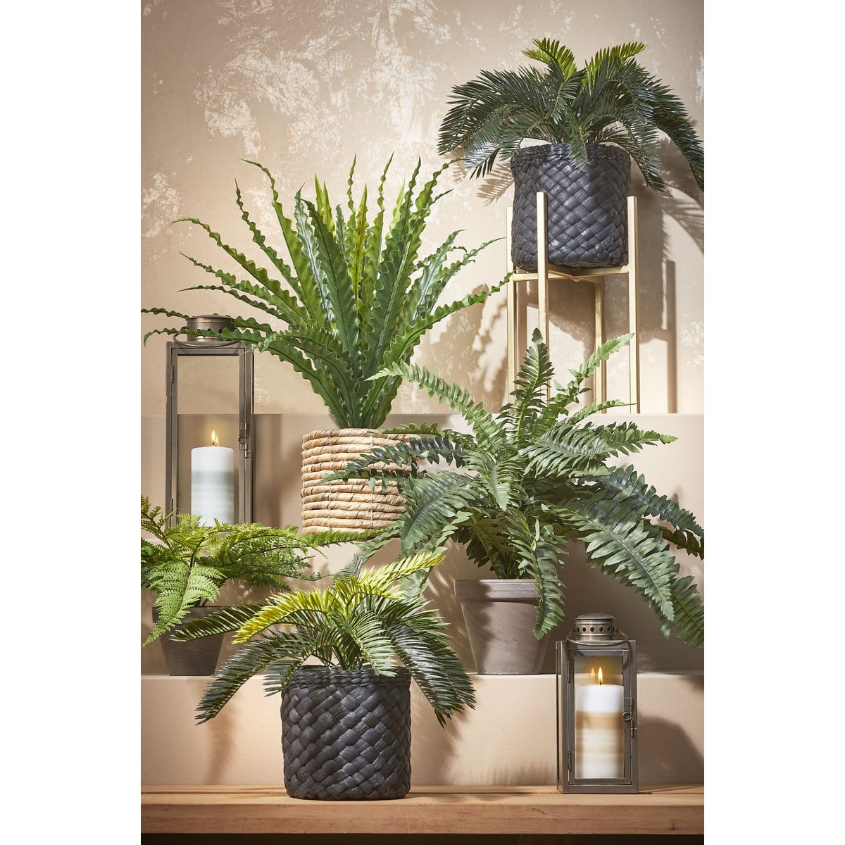 Mica Decorations Cycas Palm Kunstplant in Bloempot Stan - H33 x Ø34 cm - Groen