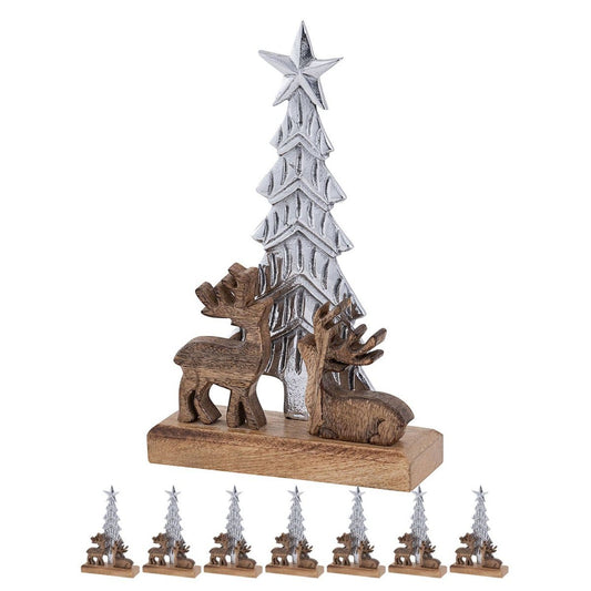 Voglrieder kreatives Wohnen Decoratief figuur kerstboom met hert 20x31cm Masterbox 8-delige kerstdecoratie aluminium