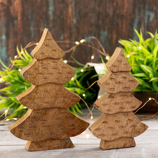 Voglrieder kreatives Wohnen Decoratieve boomfigurenset van 2 houten figuren H23/20cm houten boom Kerstdecoratie mangohout