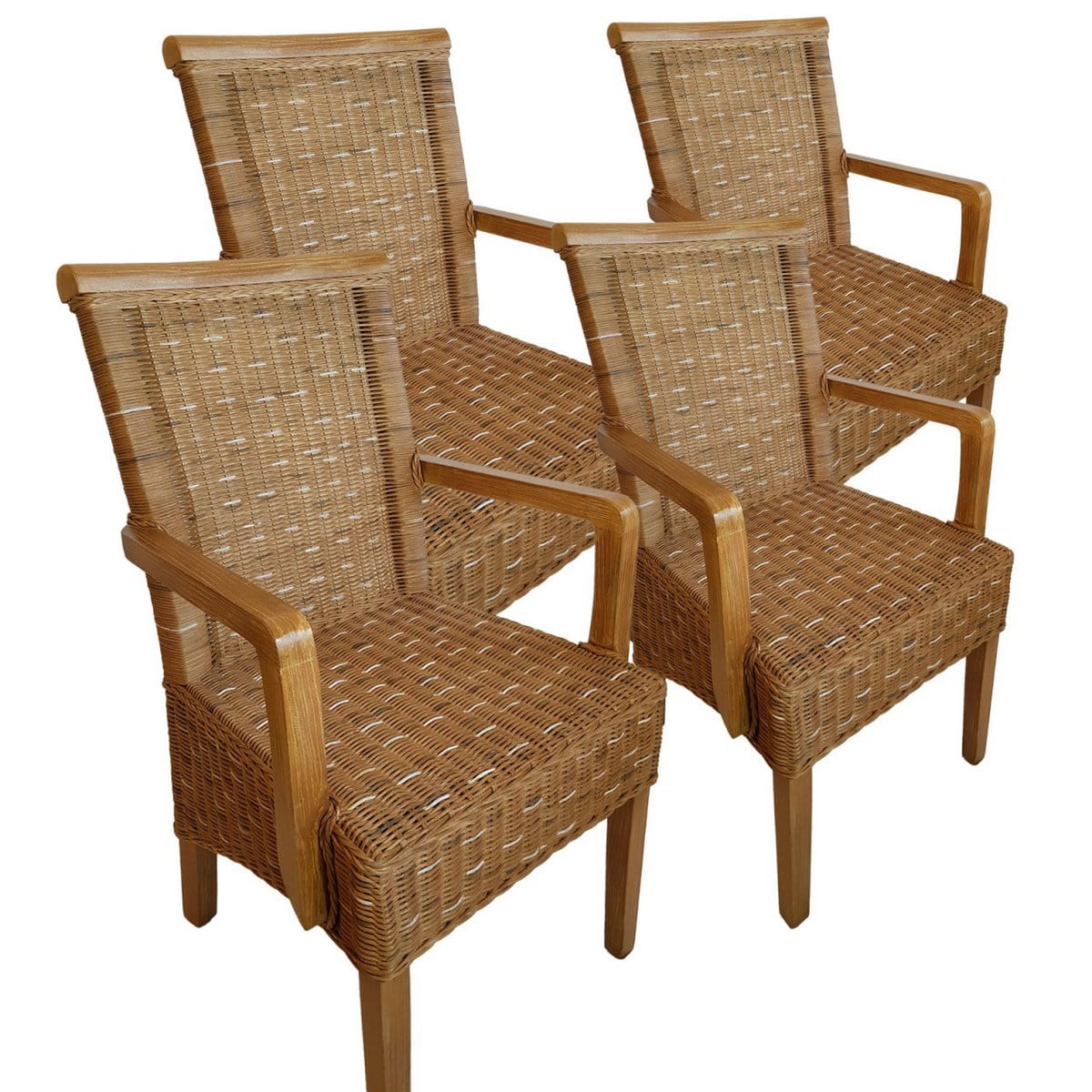 Voglrieder kreatives Wohnen Eetkamerstoelen set met armleuningen 4 stuks rotan stoelen bruin Perth