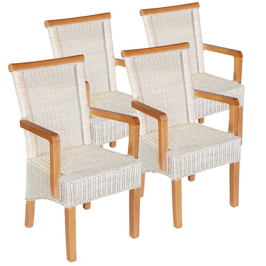 Voglrieder kreatives Wohnen Eetkamerstoelen set met armleuningen 4 stuks rotan stoelen stoel wit Perth
