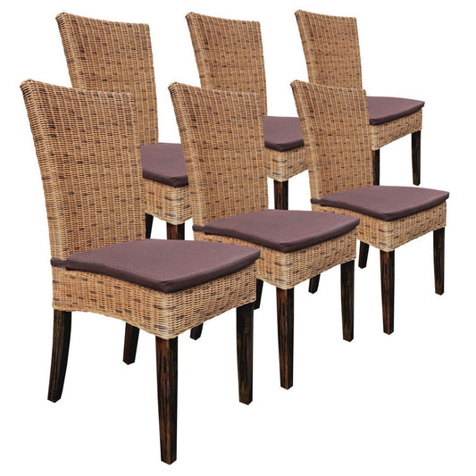 Voglrieder kreatives Wohnen Eetkamerstoelen set van 6 rotan stoelen wintertuin rieten stoelen Cardine cabana zitkussen bruin