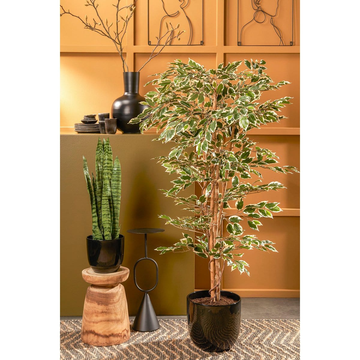 Mica Decorations Ficus Kunstplant - H180 x Ø90 cm - Groen Bont