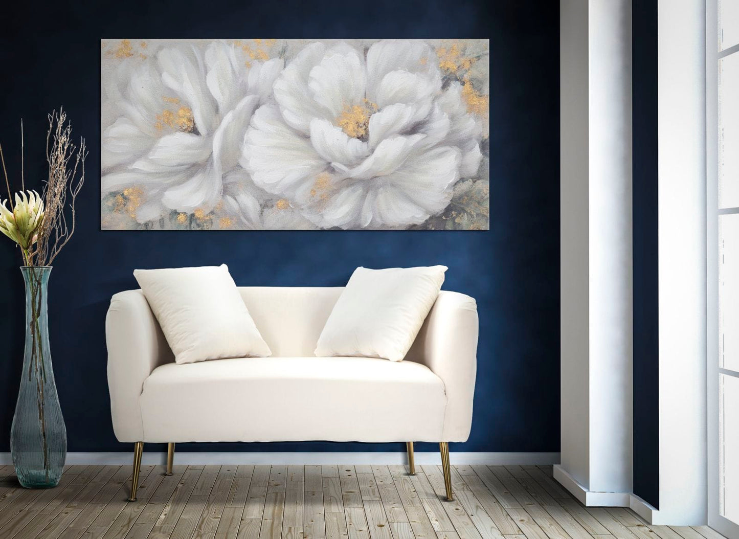 Mauro Ferretti HANDMADE WALL PAINTING WHITE/GOLD FLOWER CM 
 140X3,7X70