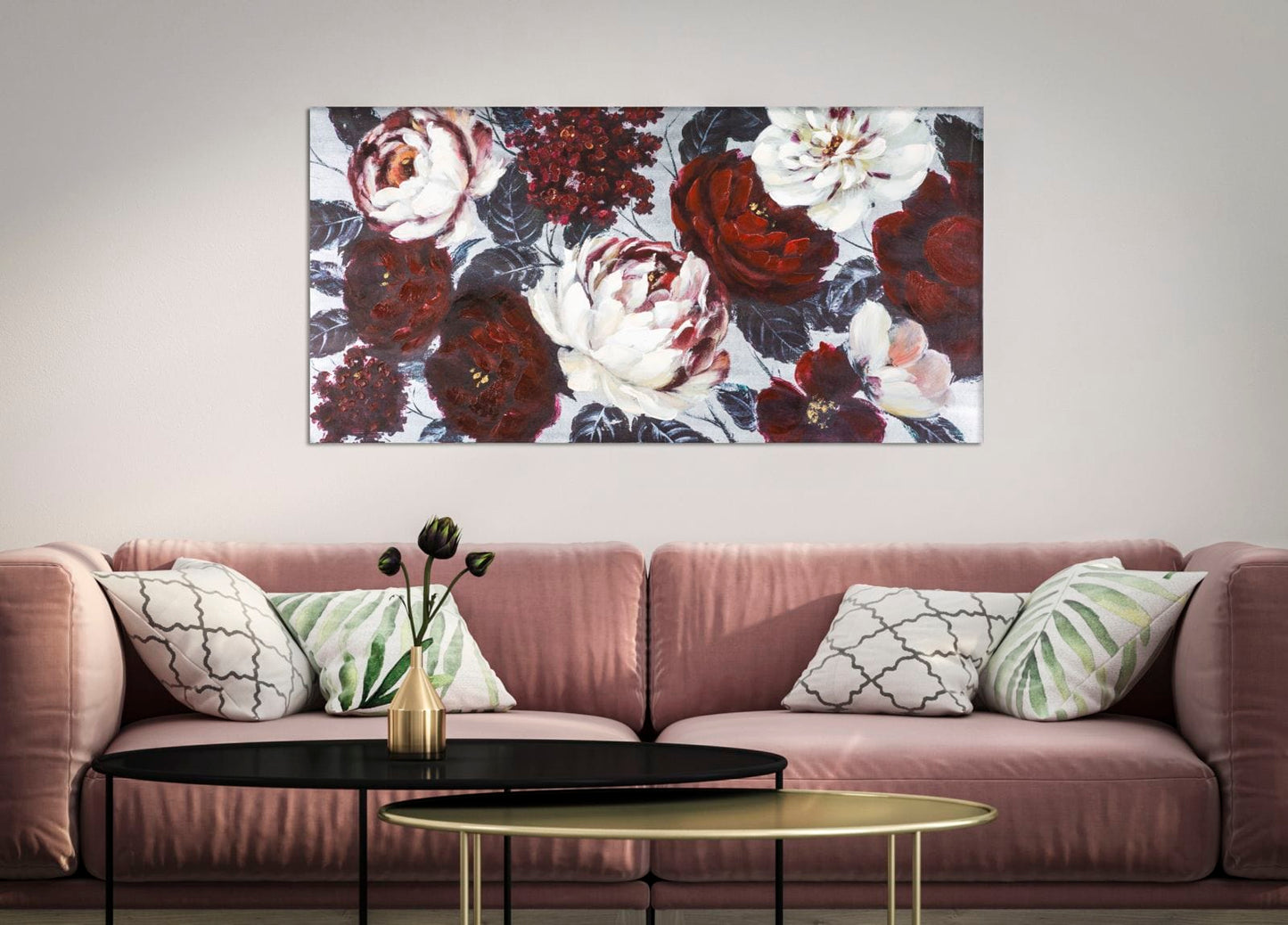 Mauro Ferretti HANDMADE WALL PAINTING WHITE/RED FLOWER DARKBACK CM 
 120X3,7X60