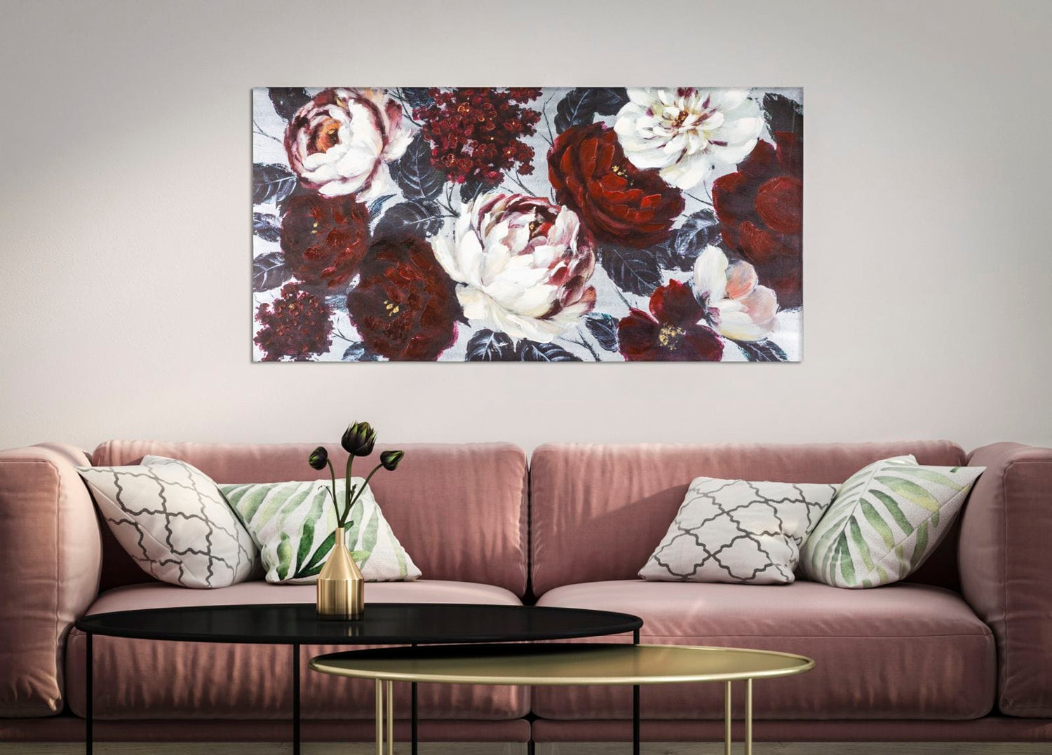 Mauro Ferretti HANDMADE WALL PAINTING WHITE/RED FLOWER DARKBACK CM 
 120X3,7X60
