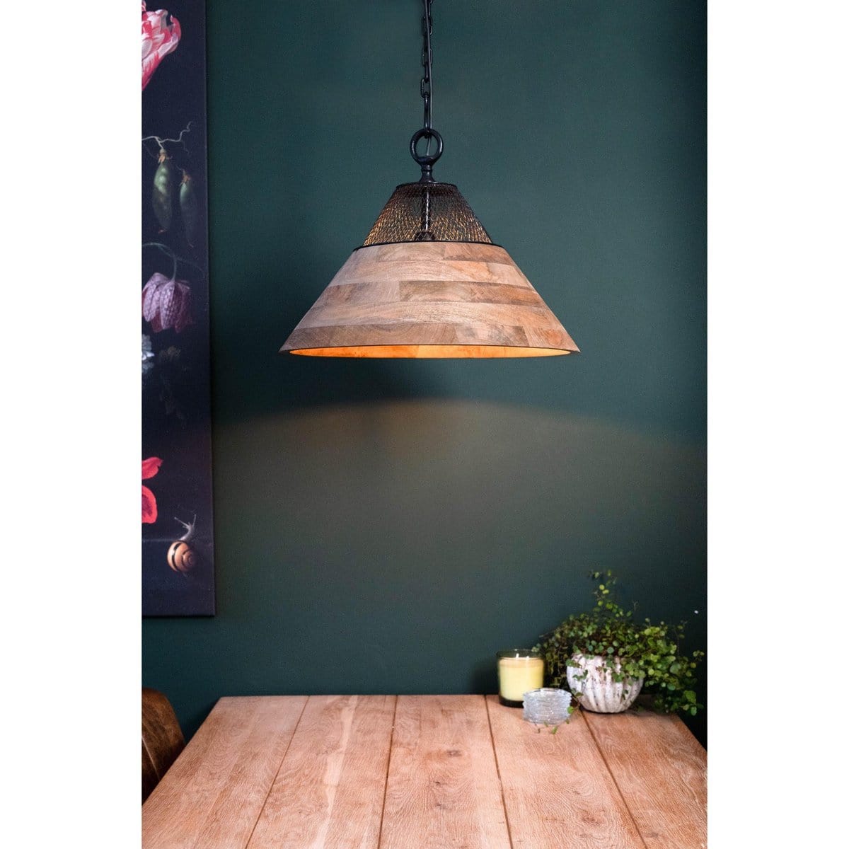 1304 Design Hanglamp TONY naturel hout+mat zwart Ø50x30cm