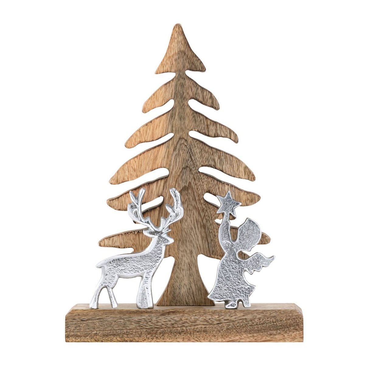 Voglrieder kreatives Wohnen Houten figuur kerstboom met hert en engel 20x27cm Masterbox 8-delige kerstdecoratie mangohout