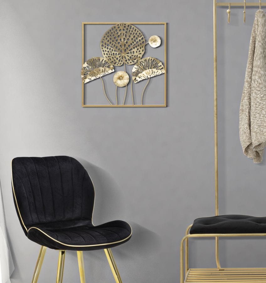 Mauro Ferretti IRON WALL PANEL GOLD FLOWERS CM 50X5X50