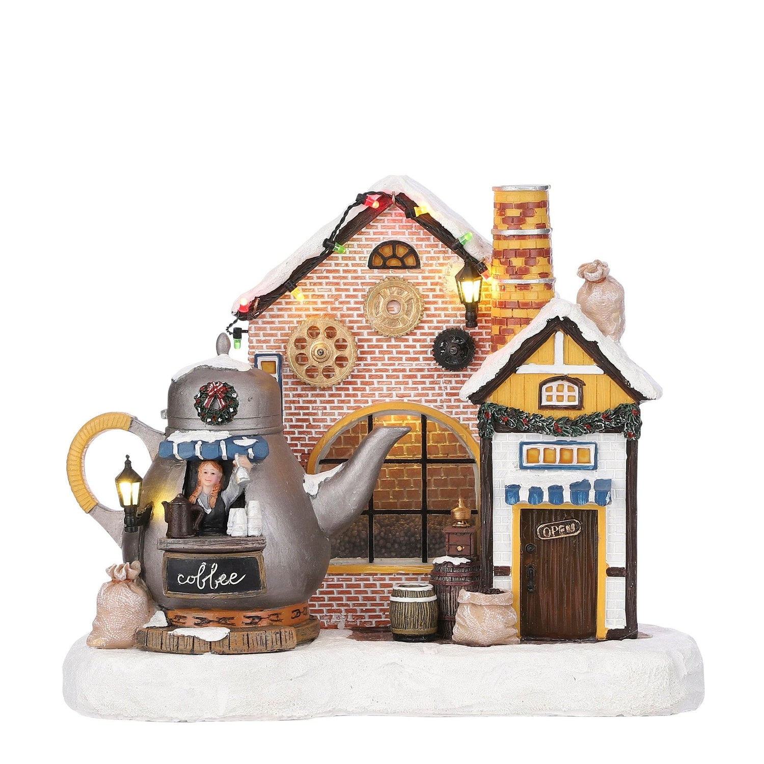 Mica Decorations Kerstdorp Miniatuur Koffie Fabriek - L25 x B16,5 x H21 cm