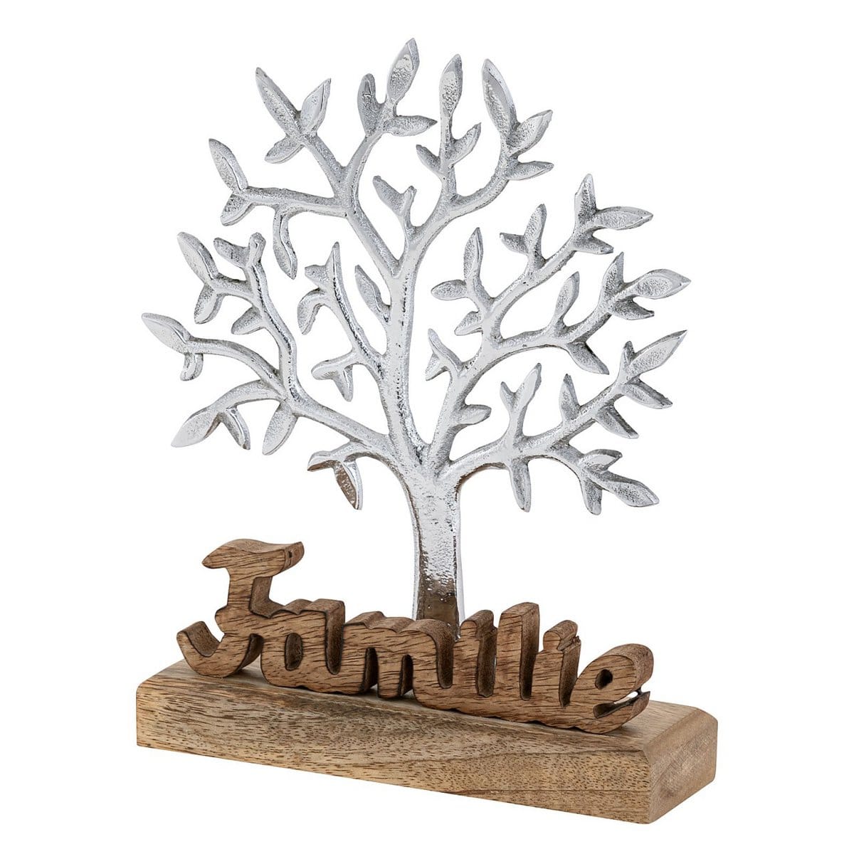 Voglrieder kreatives Wohnen Levensboom met opschrift familie houten figuur 20x27cm sierfiguur aluminium mangohout