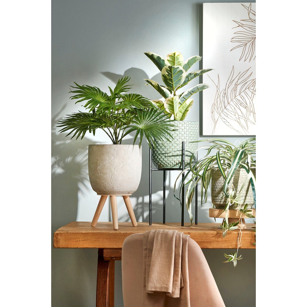 Mica Decorations Palm Kunstplant in Bloempot Stan - H40 x Ø35 cm - Groen