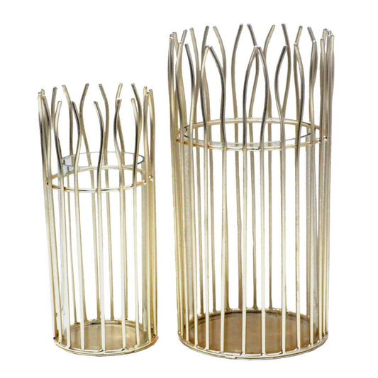 Voglrieder kreatives Wohnen Romantische 2-delige lantaarnset met rond glazen inzetstuk in een elegante draadstructuur, zwart of goud