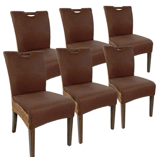 Voglrieder kreatives Wohnen Rotan stoelen eetkamerstoelen SET van 6 Bilbao volledig gestoffeerd prairiebruin