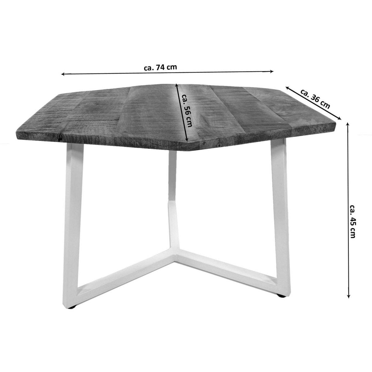 Voglrieder kreatives Wohnen Salontafel 74 x 56 cm duurzame woonkamertafel bijzettafel Lyon metalen frame zwart of wit
