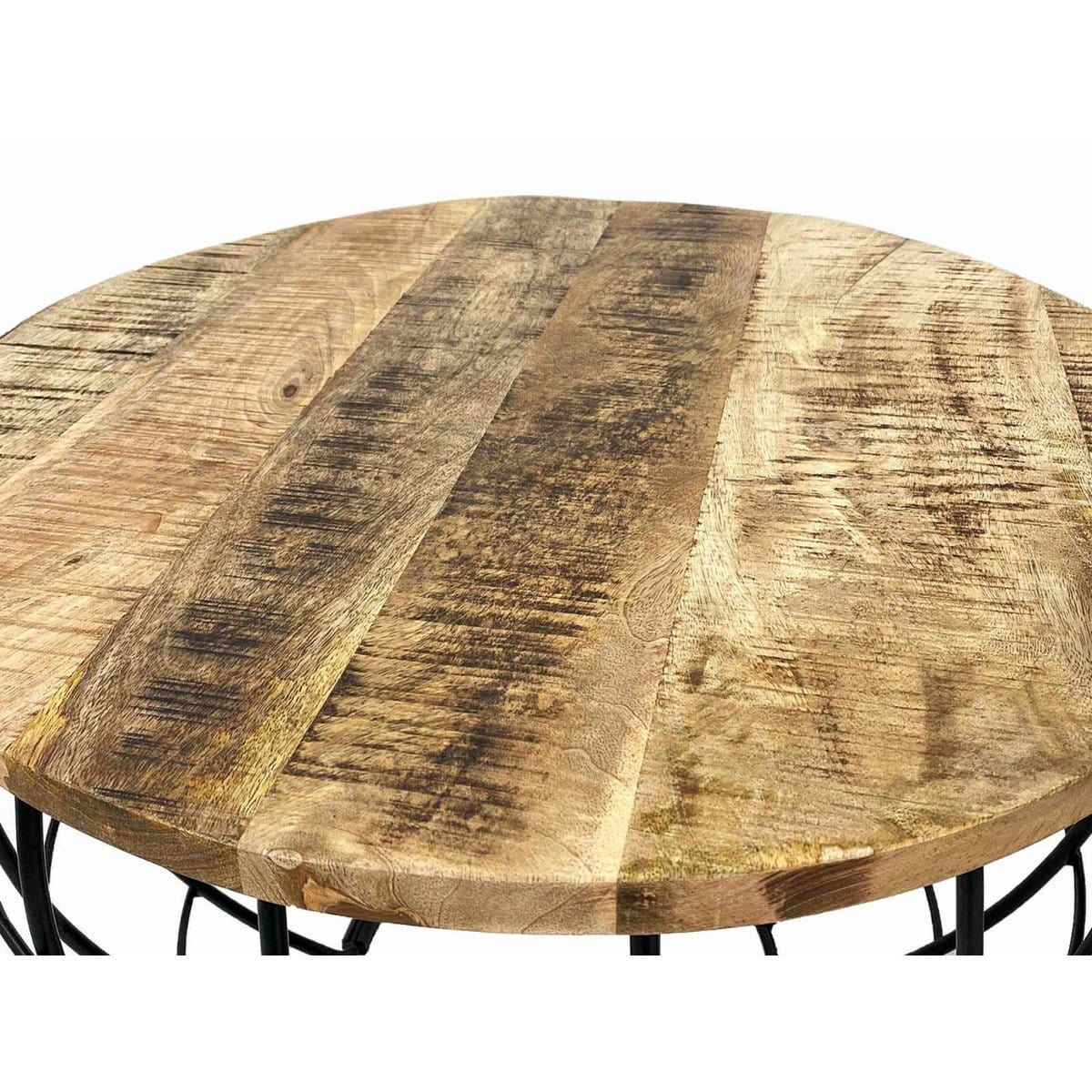 Voglrieder kreatives Wohnen Salontafel duurzaam rond ø 75 cm woonkamertafel massief hout London metalen rooster metalen frame
