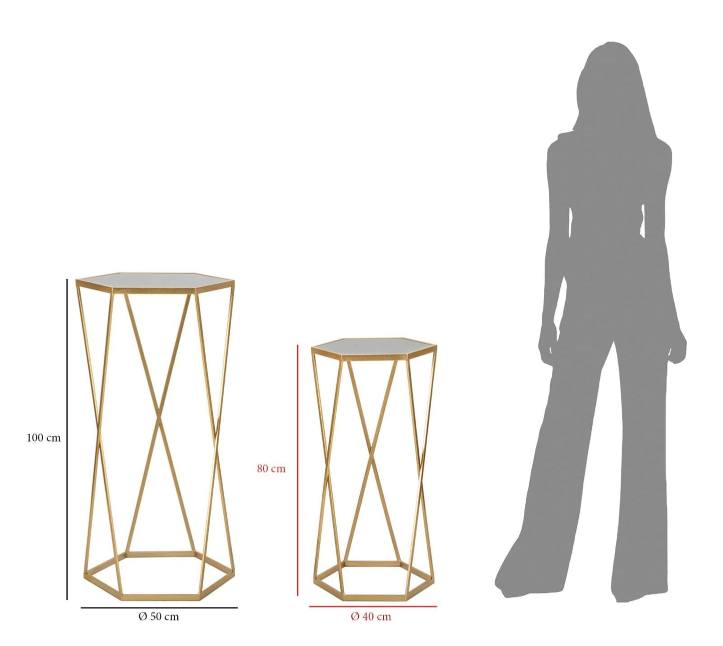 Mauro Ferretti TABLE ESAGONAL SET 2 PCS CM Ø 50X100-40X80