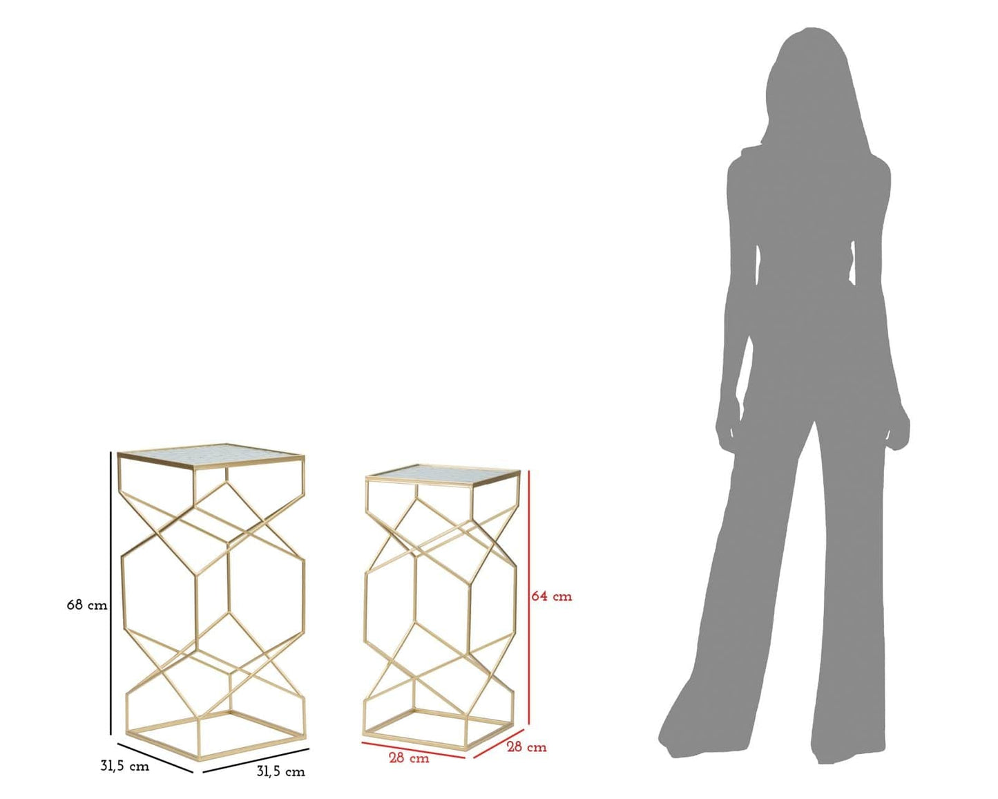 Mauro Ferretti TABLE GLASSY SET 2 PCS CM 31,5X31,5X68-28X28X64