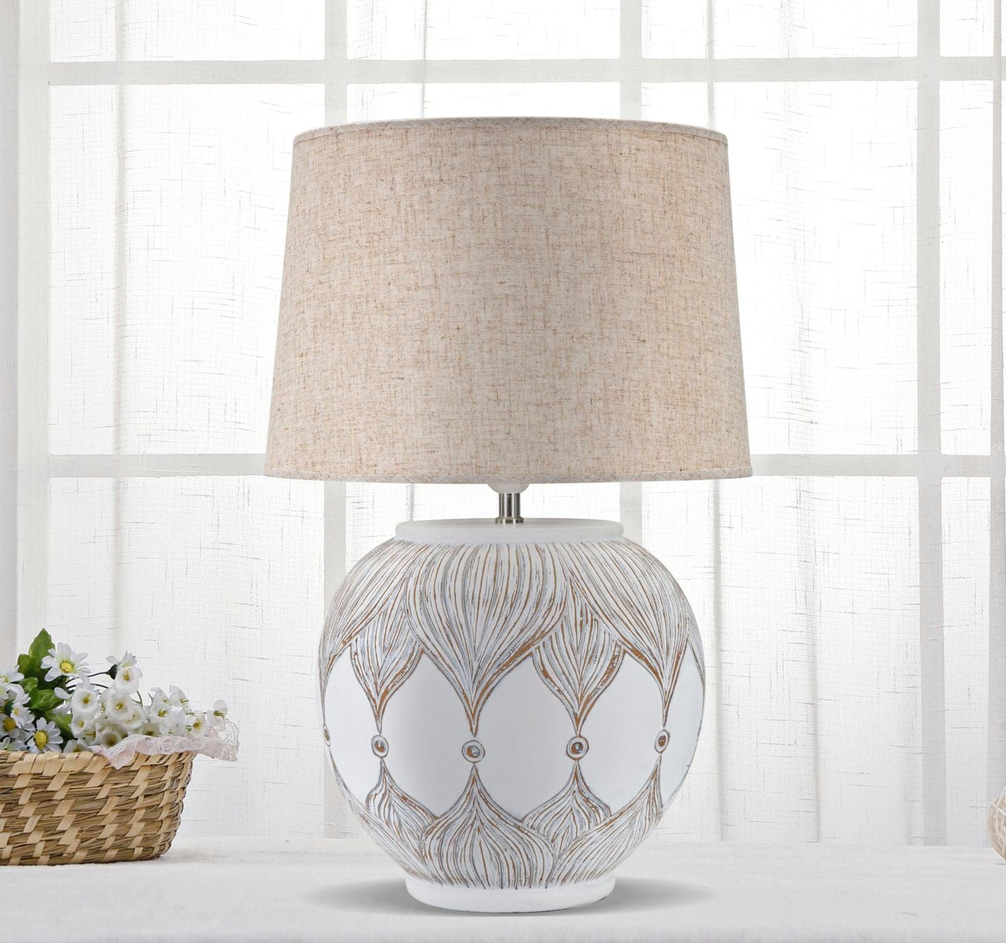Mauro Ferretti TABLE LAMP POLYRESIN ROUND ATENE CM Ø 38X59