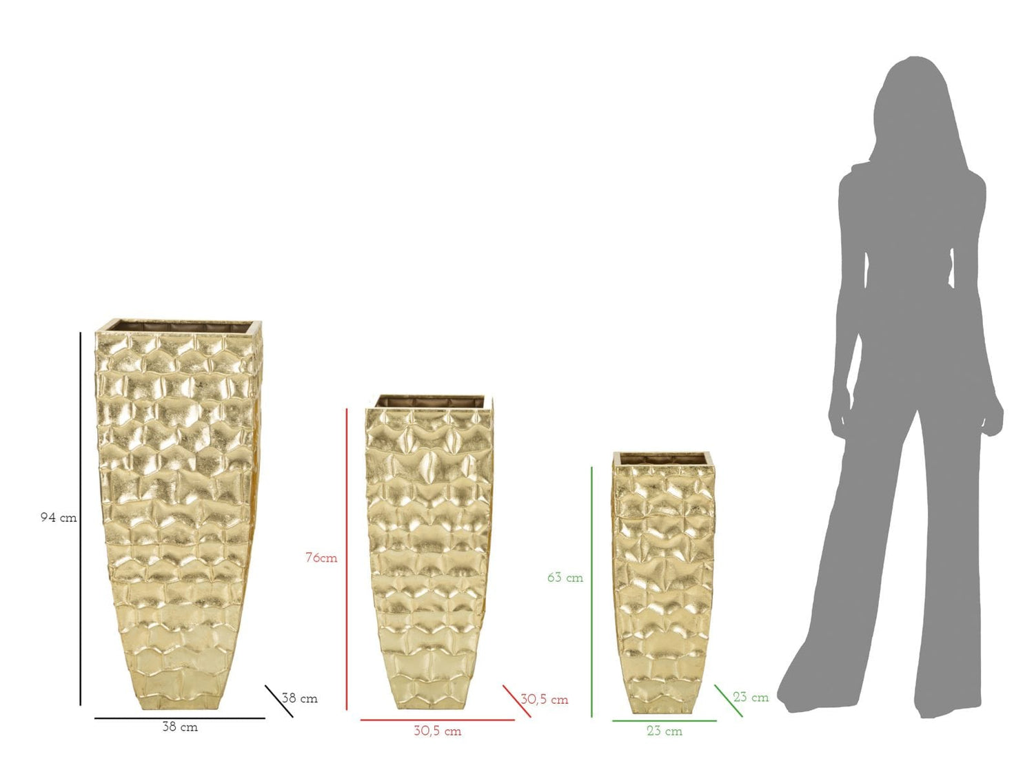 Mauro Ferretti VASE HOLDER GLODY SET 3 PCS CM 38X38X94-30,5X30,5X76-
 23x23x63