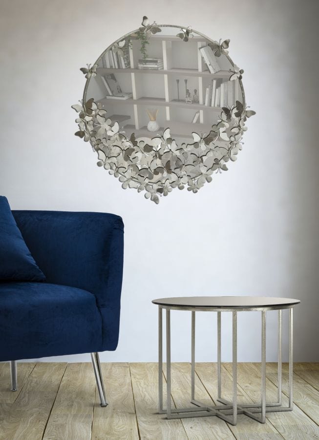 Mauro Ferretti WALL MIRROR BUTTERFLY ROUND SILVER CM Ø 91X3X94